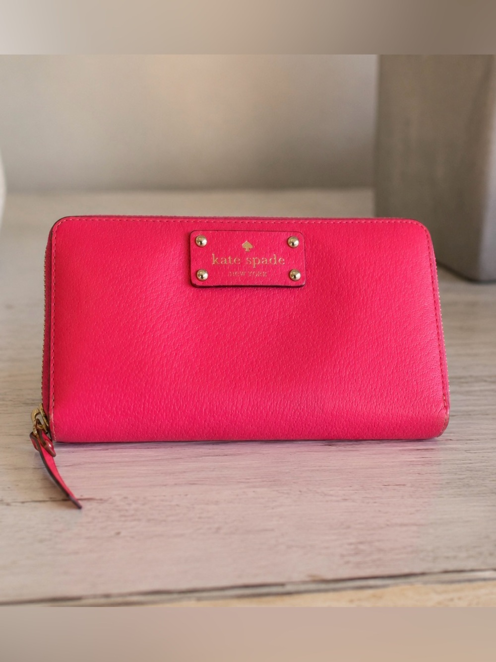Vintage Kate Spade New York Hot Pink Zip Around Wallet